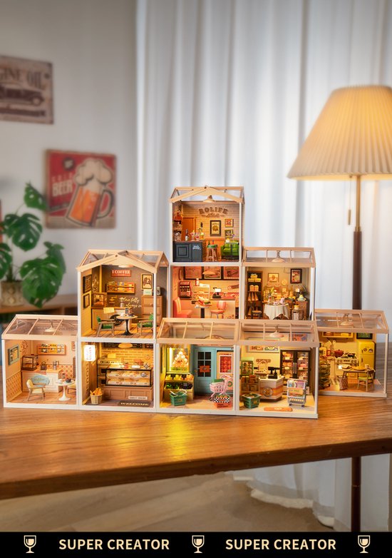 Rolife DIY Miniatuurhuis – Cheers Bar, Bouwpakket Voor Volwassenen, Poppenhuis Met Licht, 5 Uur Montage 4 miniatura