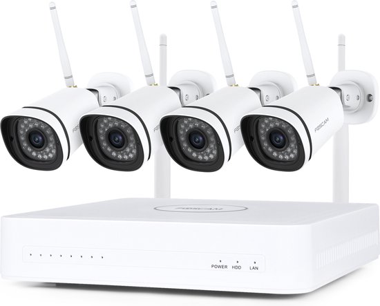 Foto: Foscam fn8108w b4 1t kit beveiligingscamera set 4 camera s draadloos 1tb geheugen nachtzicht 30m mesh netwerk 3mp wifi wit