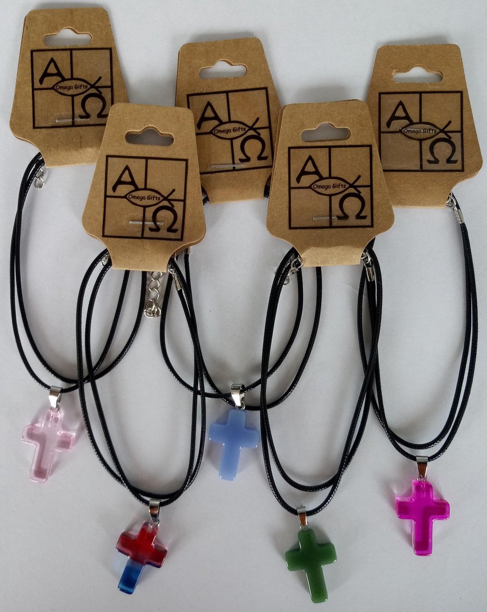 Modeketting met glazen hanger - Kruisje - Diverse kleuren