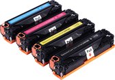 Vier tonercartridges: cyaan, magenta, geel en zwart, met 'Pull'-label.
