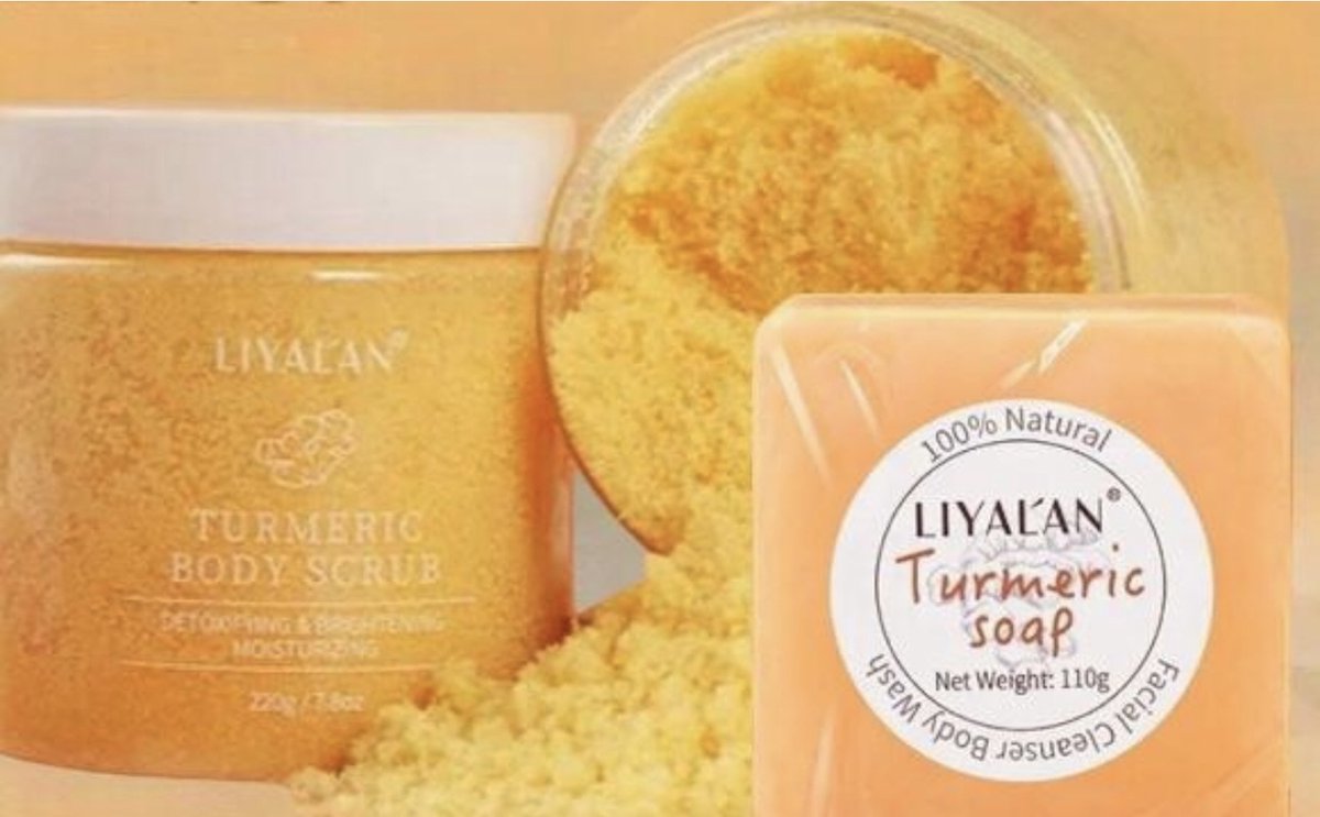 Goedkoopste LIYALAN | Kurkuma zeep en scrub set | Turmeric soap and scrub | 100 Natuurlijk | Gezichtsreiniging | Lichaamsreiniging | Kurkuma verzorgingsset | Geschenkset Kurkuma