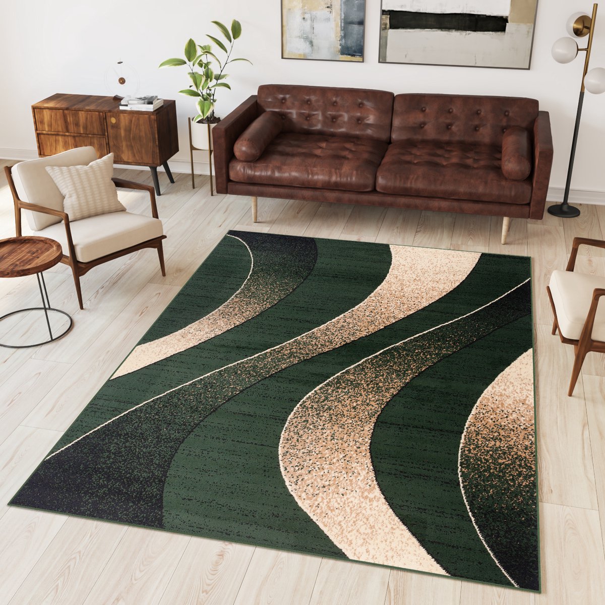 Tapiso Dream Vloerkleed Groen Modern Golven Woonkamer Tapijt Maat- 150x300