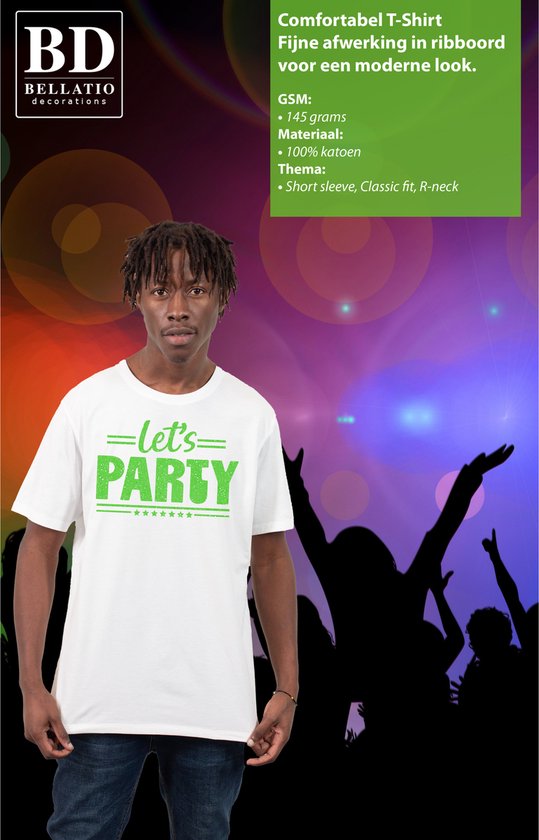 Bellatio Decorations Chemise habillée pour homme - faisons la party - blanc - paillettes - carnaval/soirée à thème M