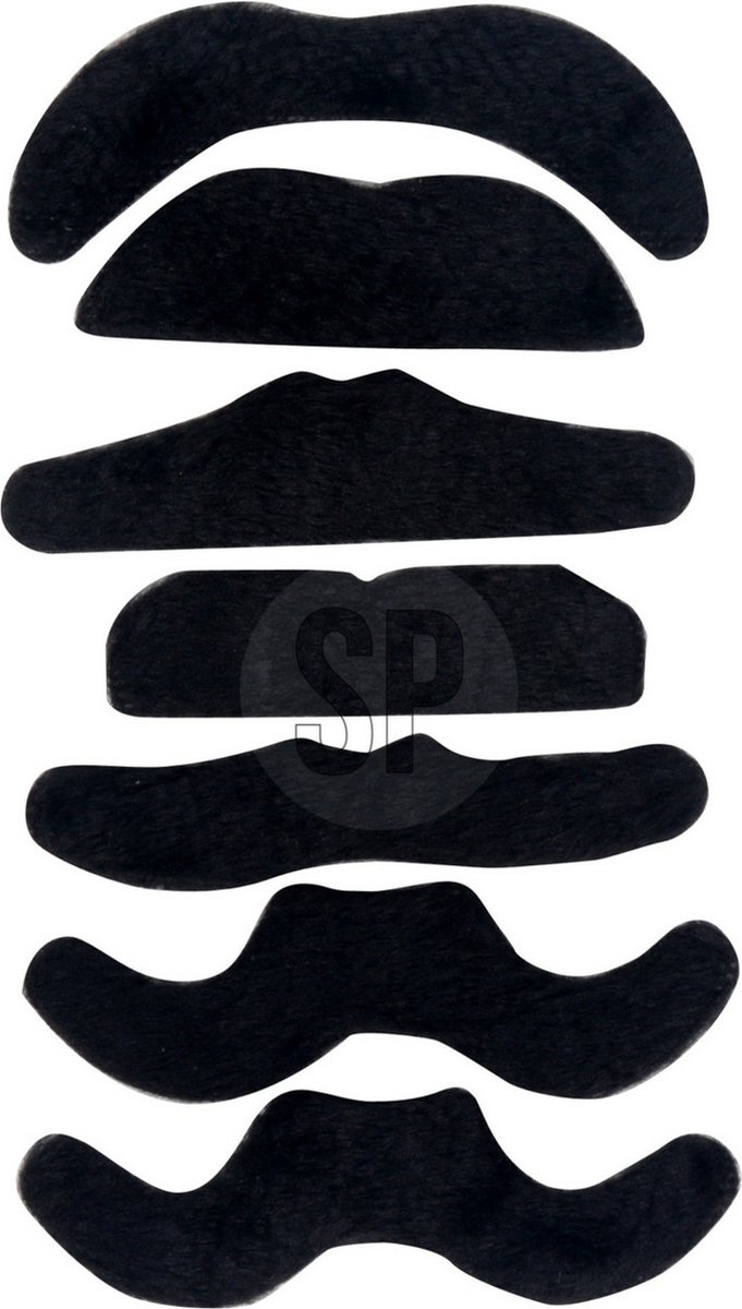 Zelfklevende plaksnorren set van 7 stuks - carnaval/verkleed accessoires - zwart - nepsnorren