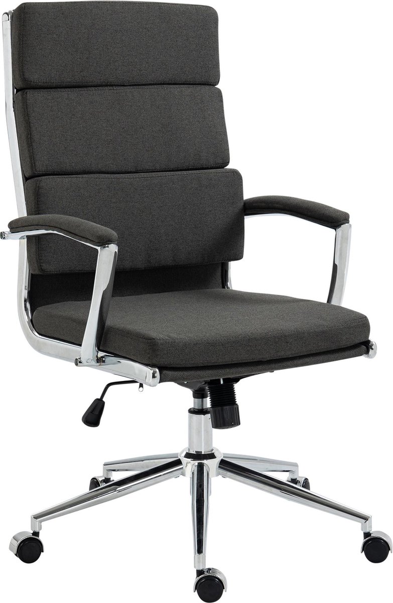 CLP Cleveland Bureaustoel - Ergonomisch - Voor volwassenen - Met schommelfunctie - Met verchroomd frame - donkergrijs Stof