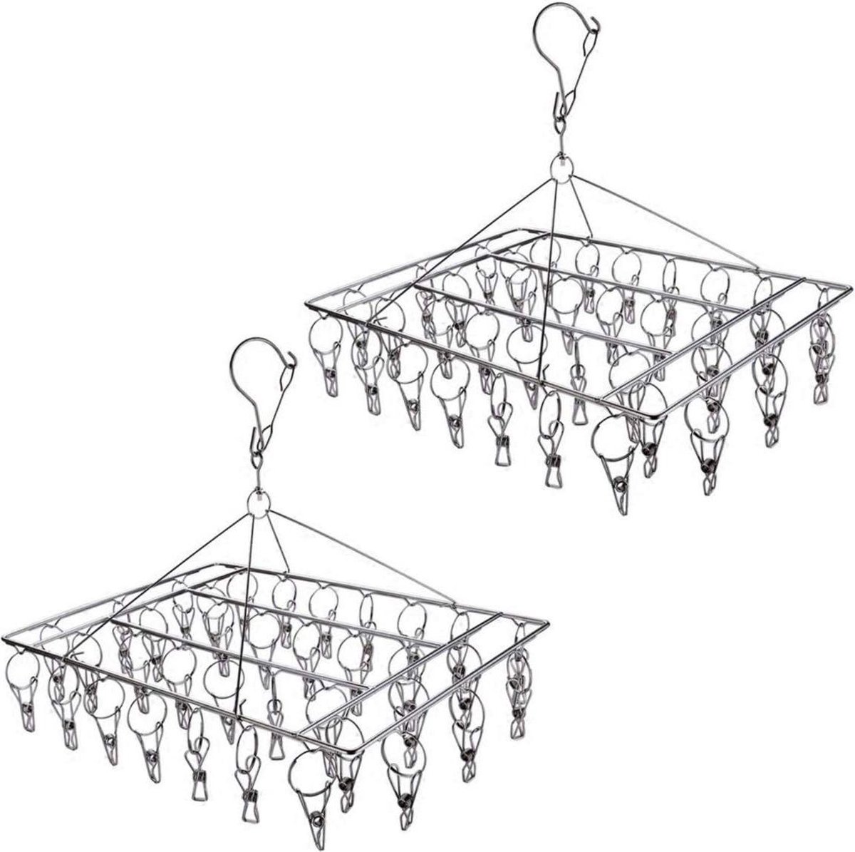 Goedkoopste Droogrek voor sokken - roestvrij staal - 30 en 36 clips - set van 2 stuks.