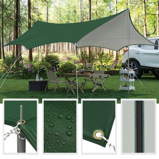 Bloominggoods® Outdoor Draagbaar Zonnescherm Met Opbergtas - Tarp - Tent - Zijl - Luifel - Waterdicht - Kamperen - 300*300cm - 3-4 Personen -Leger groen van Bloominggoods® — afbeelding 2