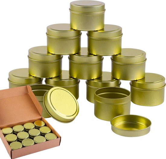 Contenants en métal pour fabrication de bougies - Bocaux vides avec Couvercles - Lot de 12 - 57 g - Mini pots de rangement - Fabrication de bougies DIY - Pour loisirs créatifs, Voyages, Camping, fêtes et plus encore