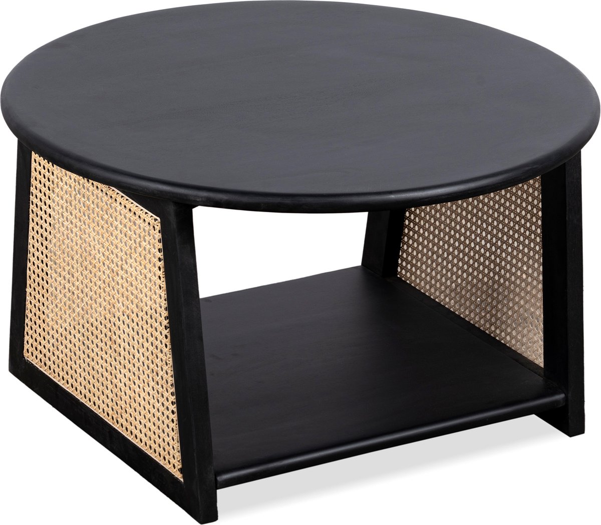 Lewis & Loft Salontafel Lene – Rond – Rotan – FSC®-gecertificeerd mangohout – Zwart