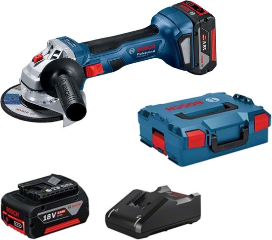Bosch Professional GWS 18V-7 Haakse slijper - Met 2x 18 V accu en lader - In L-Boxx koffer