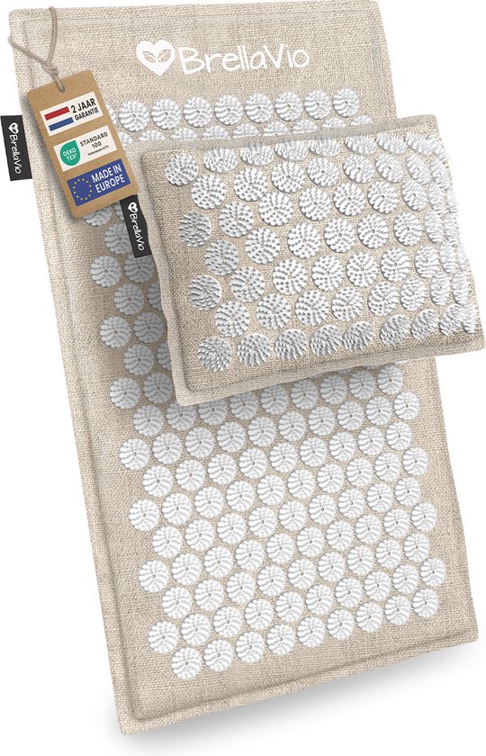 Foto: Brellavio spijkermat set 2 0 eco wit inclusief spijkerkussen en opbergtas acupressuur mat shakti massage