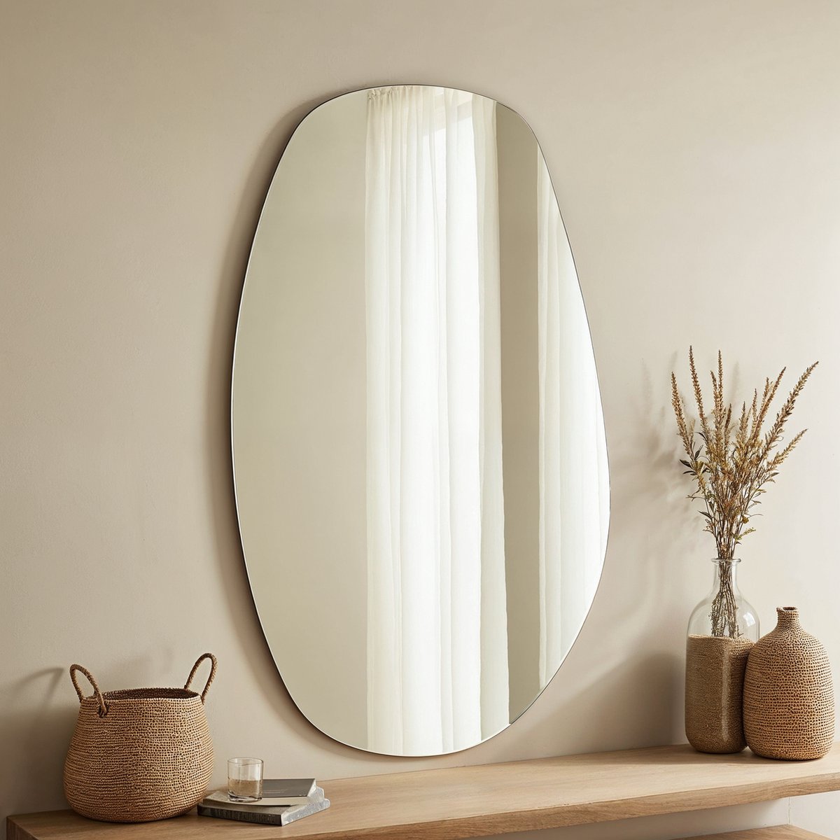 VIDI Specchio Elegante - Organische wandspiegel - 95 x 55 cm - Hangende spiegel zonder metalen rand transparant