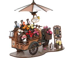 foto van Robotime Rolife Blossom Cart TGS03 - Knutselen - bloemenkar - DIY - Houten bouwpakket - Volwassenen - Creatief - bloemen