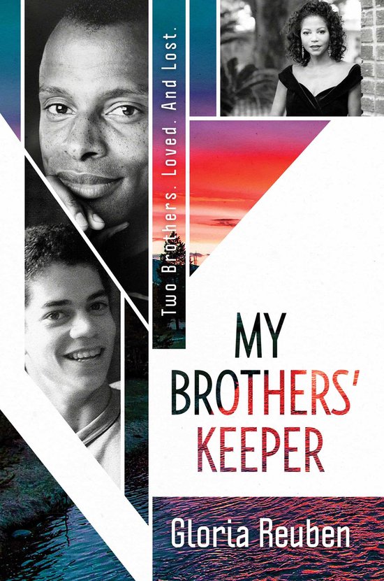 Boekomslag met foto's van twee mannen en een vrouw, titel 'My Brothers' Keeper' door Gloria Reuben.