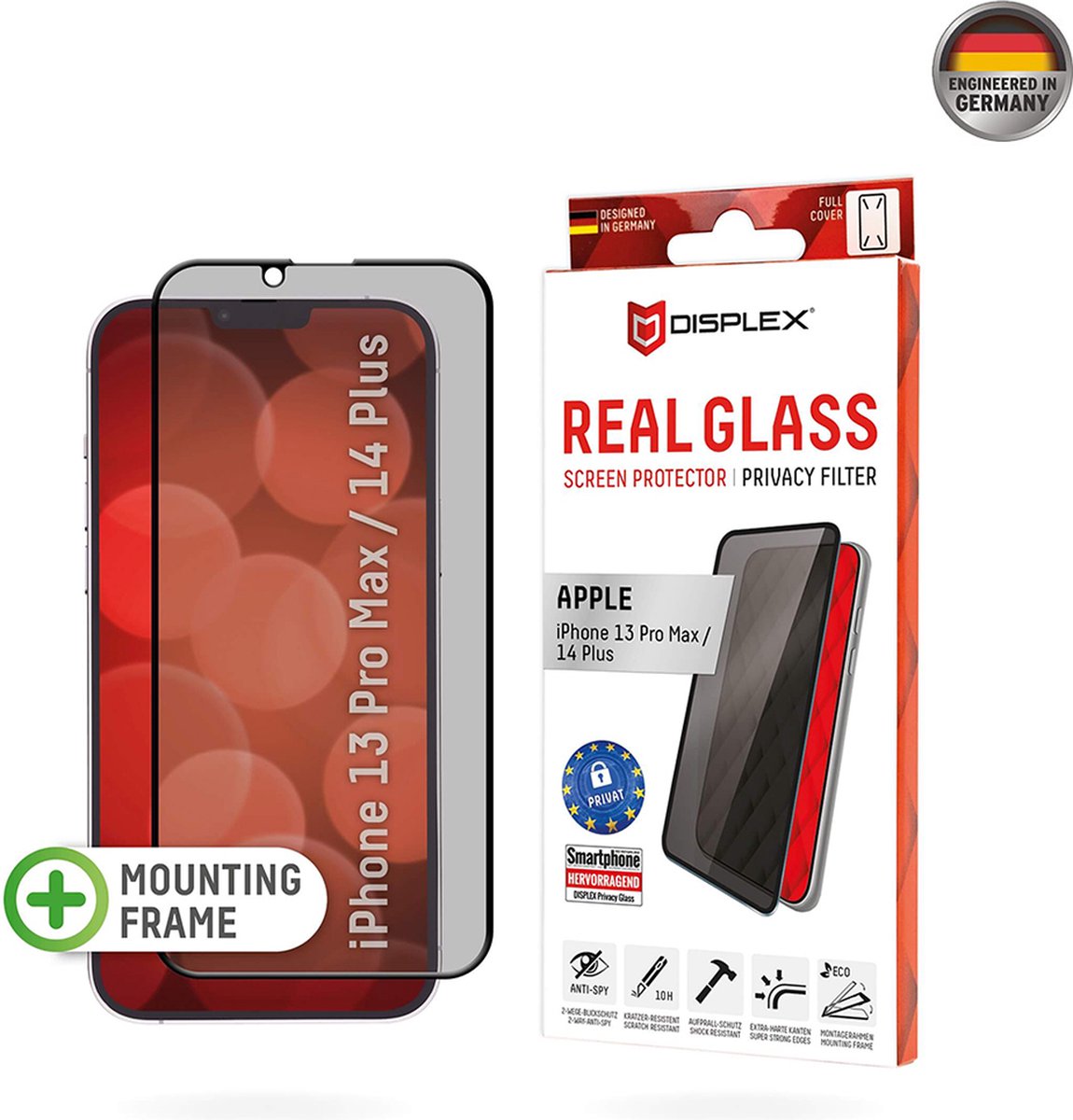 Displex Privacy Glass FC Screenprotector geschikt voor iPhone 14 Plus - Transparant