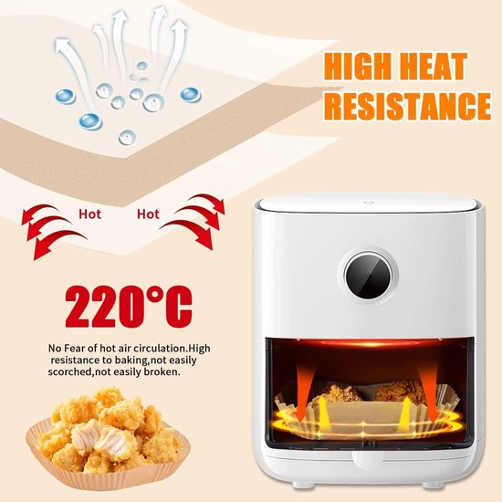 YongHang Bakpapier voor heteluchtfriteuse, 24 cm, XXL, airfryer, antiaanbaklaag, wegwerp perkamentpapier, rond, compatibel met heteluchtfriteuse, braadpannen, stoomkokers, ovens en magnetrons, 100 stuks