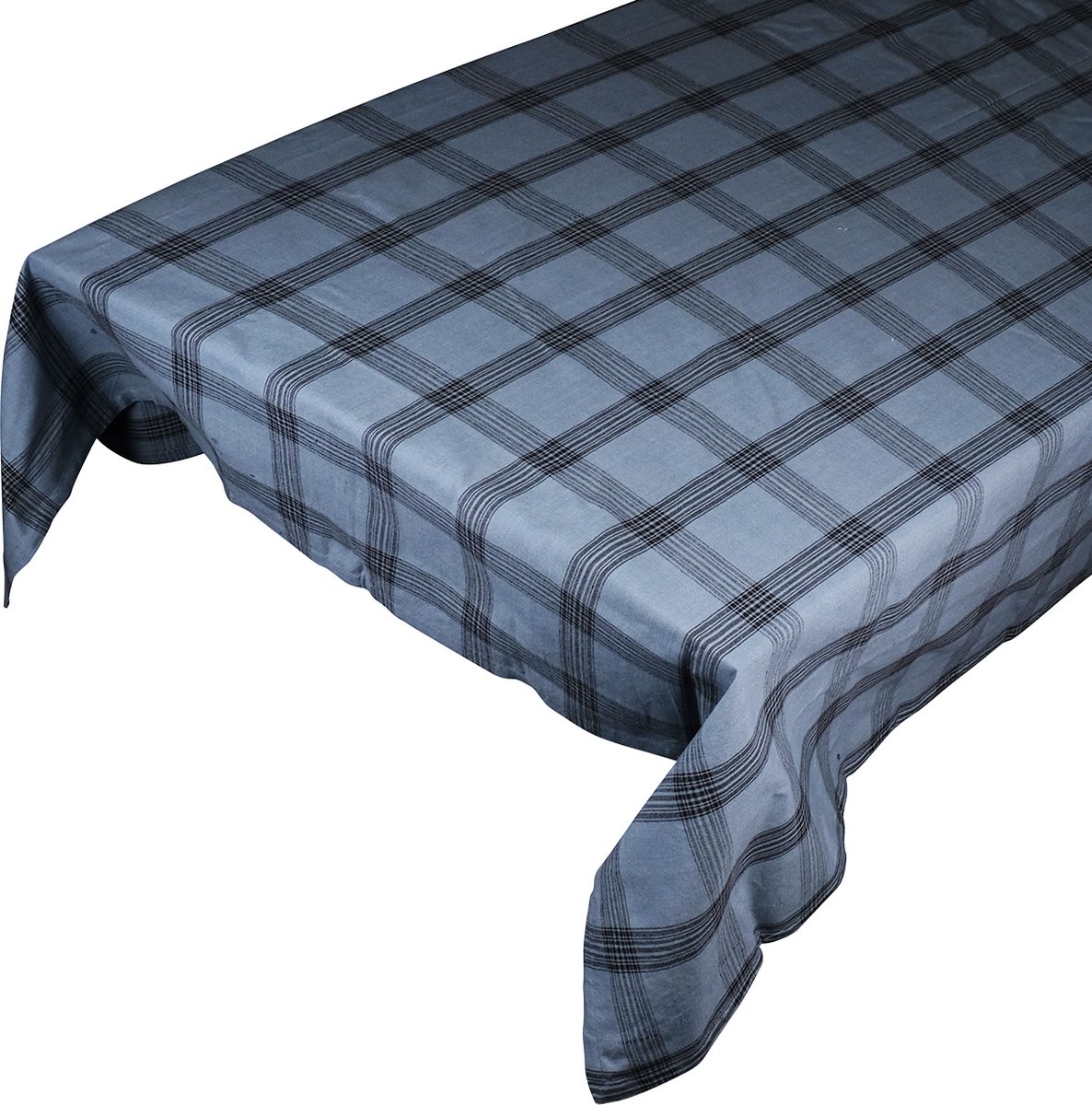 Linen & More - Tafelkleed 'Black Check' (140cm x 300cm, Mirage Blue)