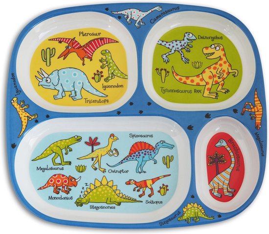 Dino Dinosaurus kinder servies set melamine (vakjesbord met bestek) - Tyrrell Katz van Dino. — afbeelding 5