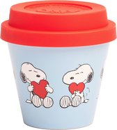 Quy Cup - 90ml Ecologische Reis Beker - Espressobeker "Peanuts Snoopy 12 Love” met Rode Siliconen deksel 7x7x7cm