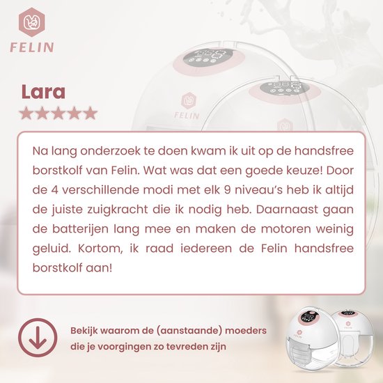 Felin Handsfree Borstkolf V2 - Elektrische Dubbele Draadloze Borstkolf - Inclusief 100 Moedermelk Bewaarzakjes - 3 Maten Borstschildverkleiners - E-book van Felin — afbeelding 5