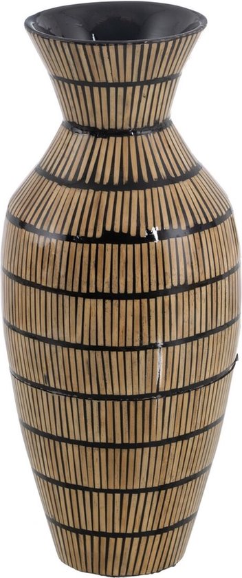 Vaas Zwart Beige Bamboe 22 x 22 x 52 cm