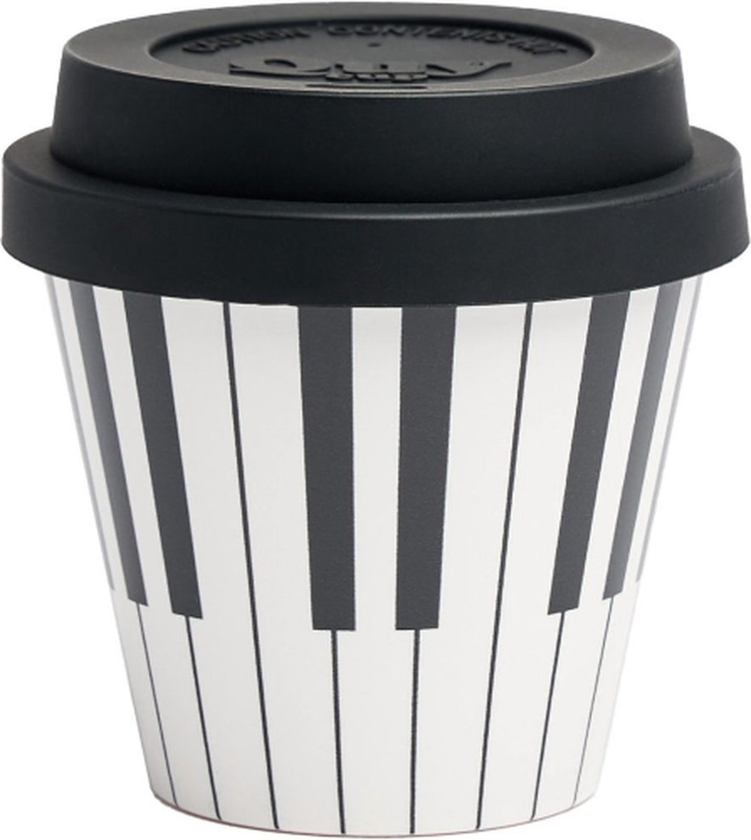Quy Cup - 90ml Ecologische Reis Beker - Espressobeker “Piano” met Zwart Siliconen deksel 7x7x7cm
