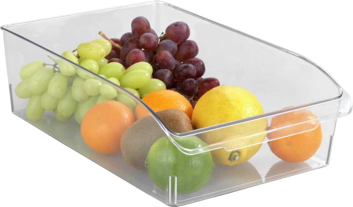 Koelkast-organizer L, opbergdoos voor koel- en voorraadkast voor het sorteren van levensmiddelen, transparant design, 20 x 9,5 x 31 cm, van robuust PET