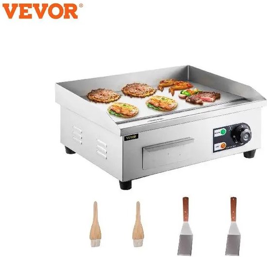 Elektrische Grillplaat, Commerciële Elektrische Binnen BBQ Grill, Verstelbare Temperatuur 50-300℃, Afneembaar Rek en Vetopvangbakje, Draagbare Roestvrij Staal Barbecue Oven Grill