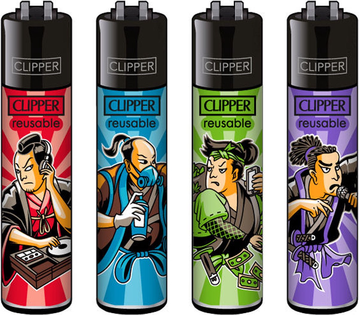 Goedkoopste Clipper Classic Large Aanstekers Urban Samurai (4 Stuks