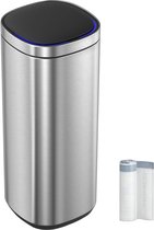 Premium Soft close prullenbak 50 L - Vuilnisbak met bewegingssensor - prullenbak automatisch - indicatielampje in meerdere kleuren - geurverwijdering met ozon - deksel met openhoudfunctie - zilver
