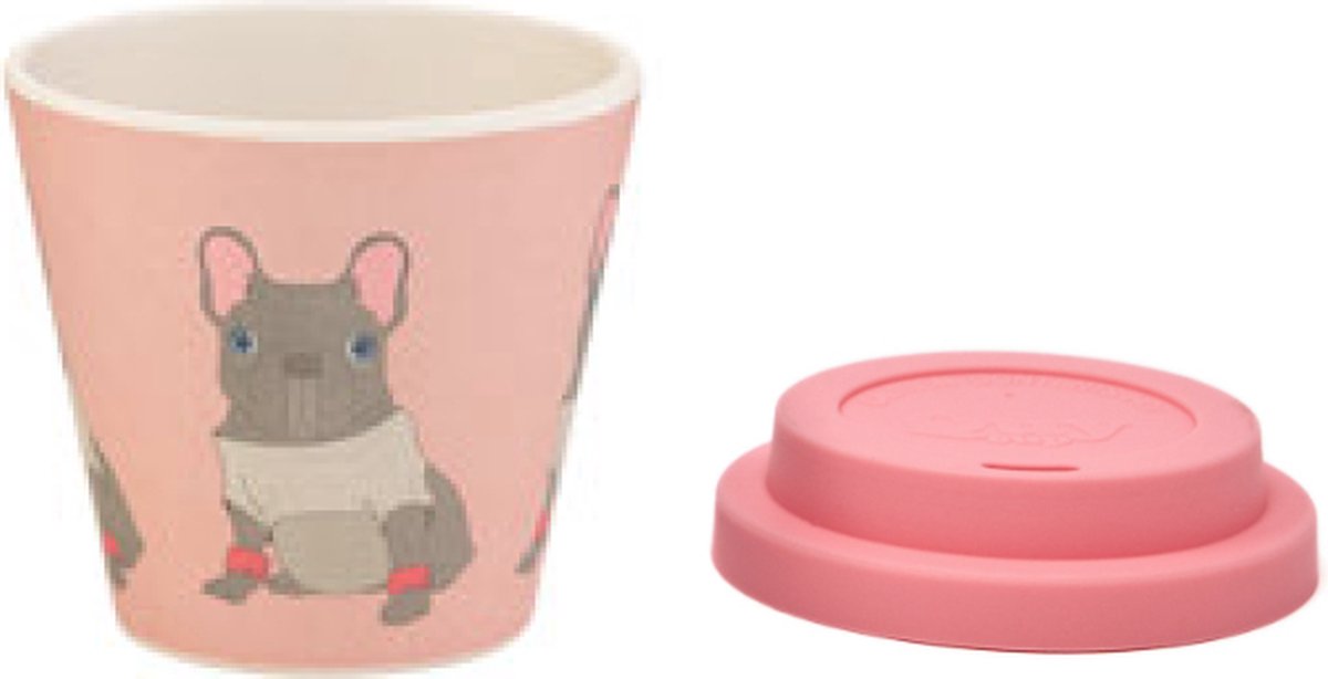 Quy Cup - 90ml Ecologische Reis Beker - Espressobeker “Break Dance” met Roze Siliconen deksel
