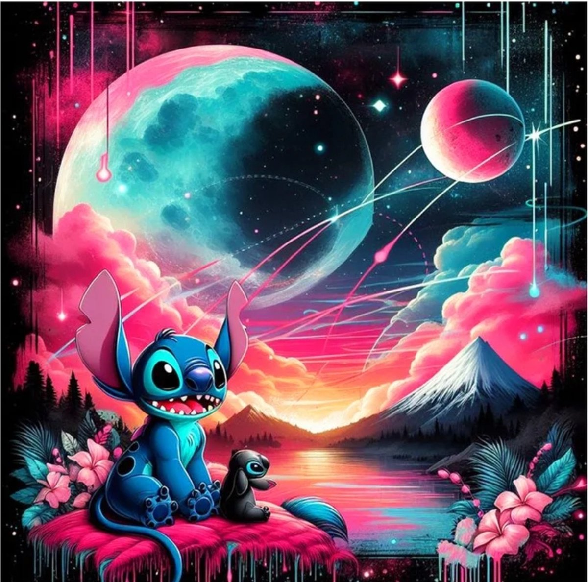 Diamond painting Disney Stitch 50x50 vierkante steentjes