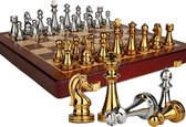 Jeu d'échecs professionnel avec pièces en métal dans une boîte en bois - Or et Argent - Design Classique intemporel - Échiquier portable - Décoration - Pour Enfants ou Adultes