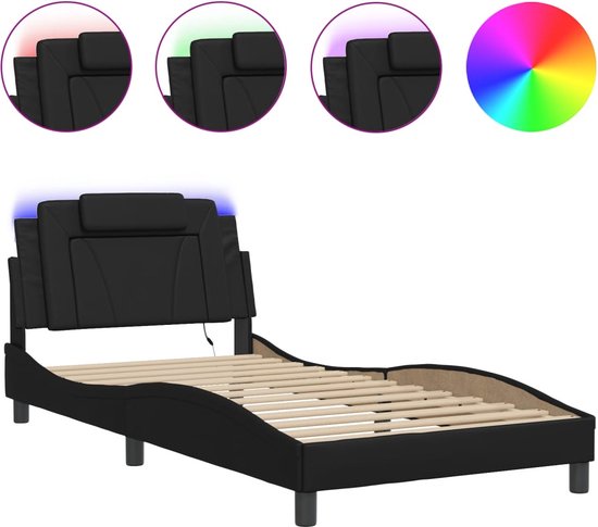 vidaXL-Bedframe-met-LED-verlichting-kunstleer-zwart-100x200-cm