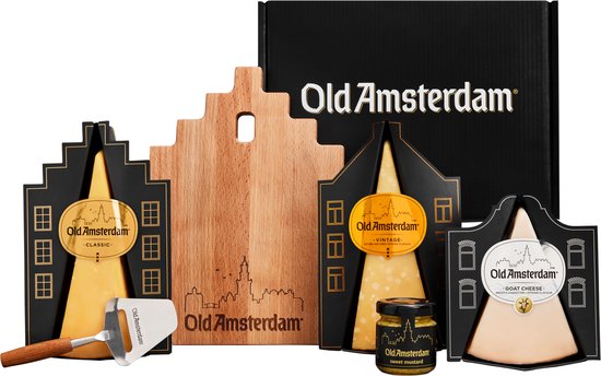 Old Amsterdam Party Pakket - Vaderdag cadeau - Kaaspakket - Cadeaupakket - Borrelplank Set - Kaas - Kaasschaaf - Chutney - Kaasplank - Kerstpakket Food- Luxe - Geschenkset Mannen Vrouwen - EK Voetbal 2024