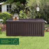 Kussenbox Rockwood, bruin, 570 l inhoud, buitenafmetingen: 155 x 72,4 x 64,4 cm, waterdichte opbergbox, geschikt voor buiten, keterbox