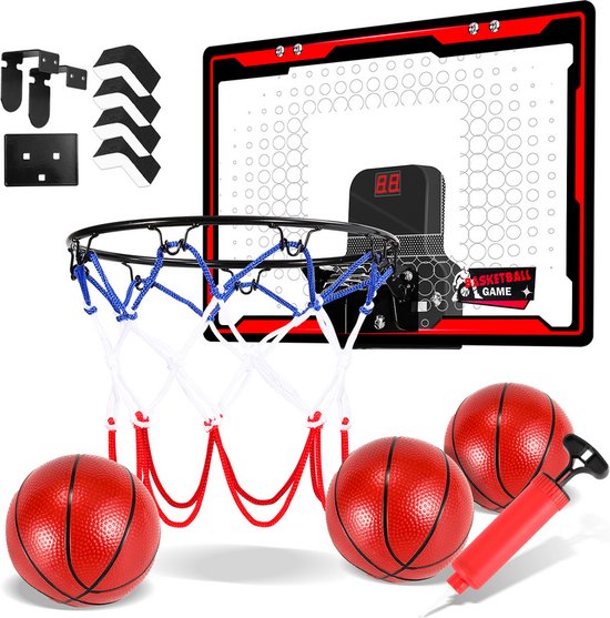 Mini Hoop - Basketbalring - Basketbal - LED Elektronische Teller Met Geluid - Basket - Over De Deur - Incl. 3 Ballen & Pomp
