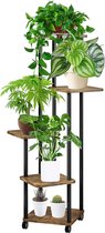 Plantenstandaard van metaal hout 5 niveaus plantenrek met wielen - decoratief bloemenrek voor woonkamer balkon