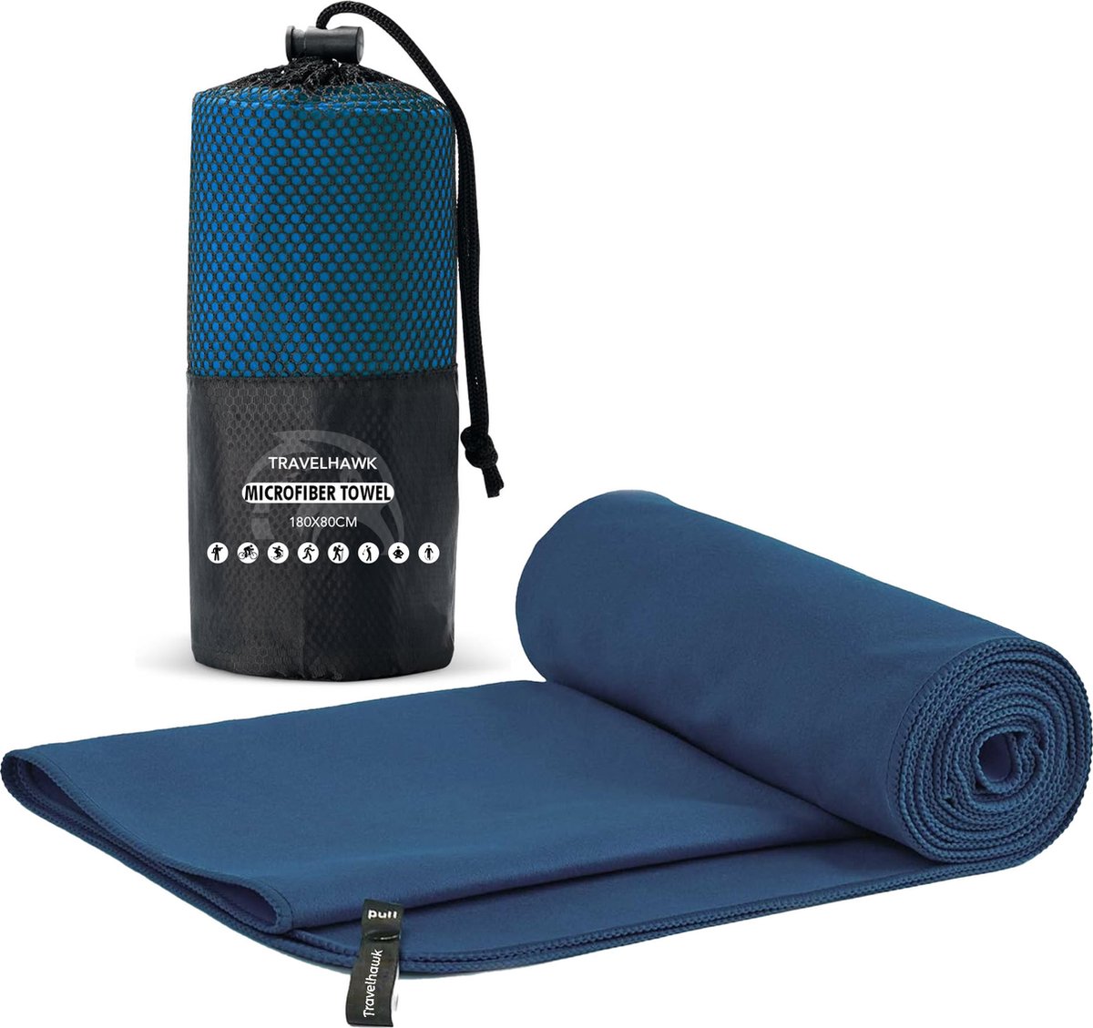 Travelhawk Microvezel Reishanddoek - Handdoeken - Badlaken - Strandlaken 180 x 80cm - Microvezel - Donkerblauw