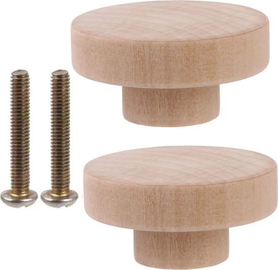 Meubelknoppen Hout Rond - 50MM - Kastknoppen Set - 2x - Knoppen voor kastdeurtjes en lades