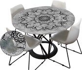 Morbuy 3D waterdicht tafelkleed - Mandala design - Afveegbaar - Voor ronde tafel - Grijs 120cm Tafelkleed