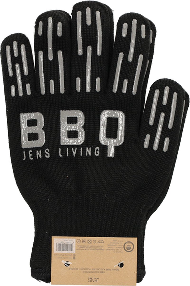 JENS Living BBQ Handschoenen – Barbecue Handschoenen met Siliconen Grip – Zwart – 26 x 17 cm