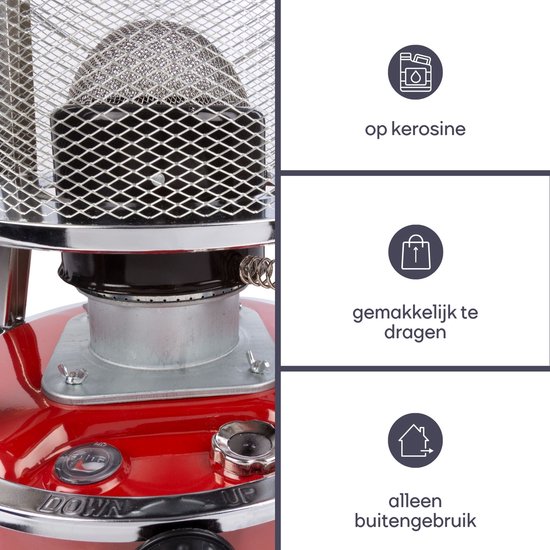 Perel Draagbare kerosine- of petroleumkachel, ontworpen voor buitengebruik, met lont, 2600 W, zichtbare brandstoftank voor eenvoudige peilcontrole, robuust en betrouwbaar, handige draaggreep, ideaal voor kamperen, tuin of bouwplaatsen, Ø33 x 45 cm