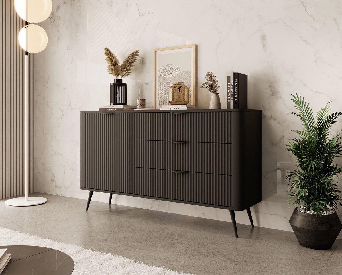 Meubella - Dressoir Lima - Zwart - 138 cm