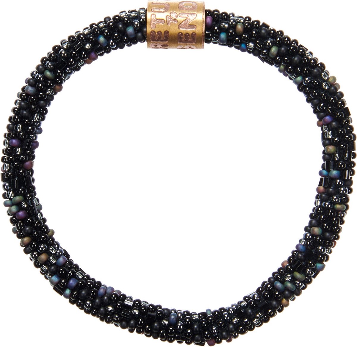 Return to Sender | Armband roll on zwart met glazen kralen - kralenarmband - Ø 7 cm