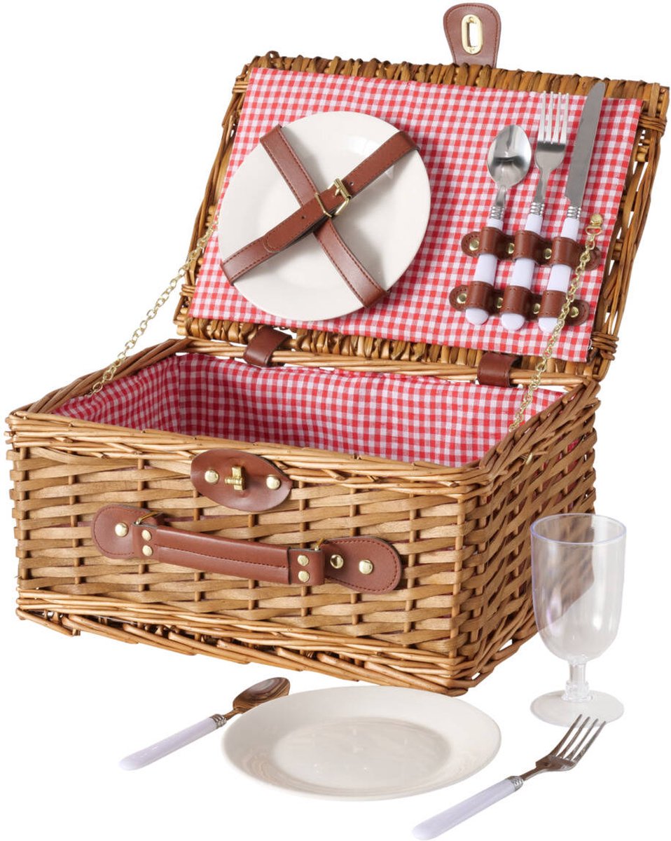 Boltze Picknickmand van wilgen DARCEL, borden, glazen, bestek