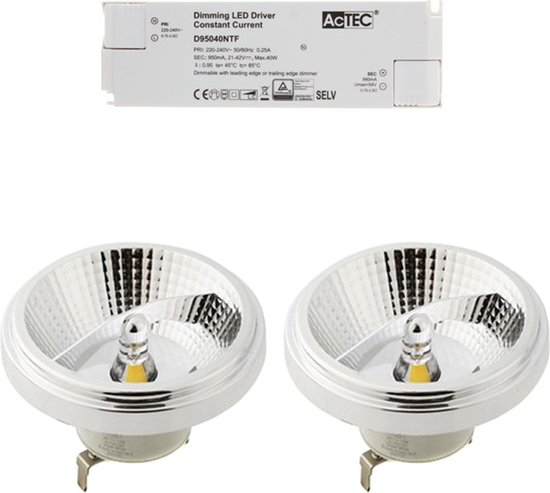 Bundel | LED Spot AR111 G53 12 watt | 45° | Dimbaar | 2 stuks | Incl. dimbare driver