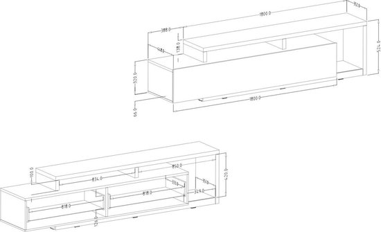 Furniture Square - Meuble TV TRON - Chêne - 219 cm - Meuble TV de Luxe
