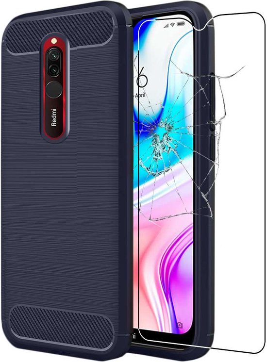 ebestStar - Coque compatible avec Xiaomi Redmi 8 8A, Etui Protection Motif Carbone, Antichoc Souple TPU, Bleu Foncé + Verre Trempé