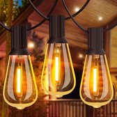 LED Outdoor String Lights - 18 Meters Waterproof Light Chain for Garden, Terrace, Christmas, Wedding - 30+1 ST38 Plastic Lamps - Warm White 2200K